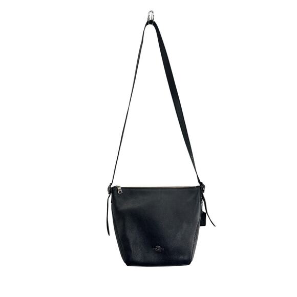 Coach Dufflette Leather Crossbody Bag Black Purse Strap Metallic 21377 Preowned - Picture 1 of 15
